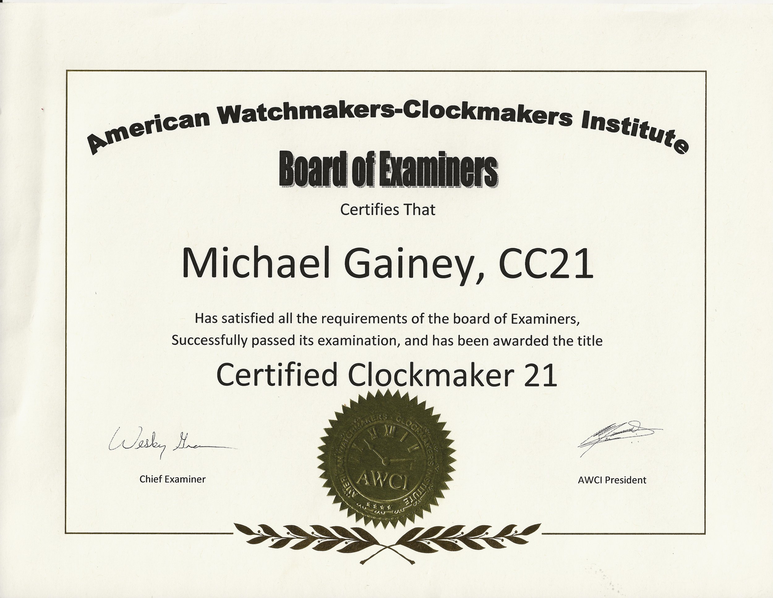 What does it mean to be a certified clockmaker Master Clock Repair